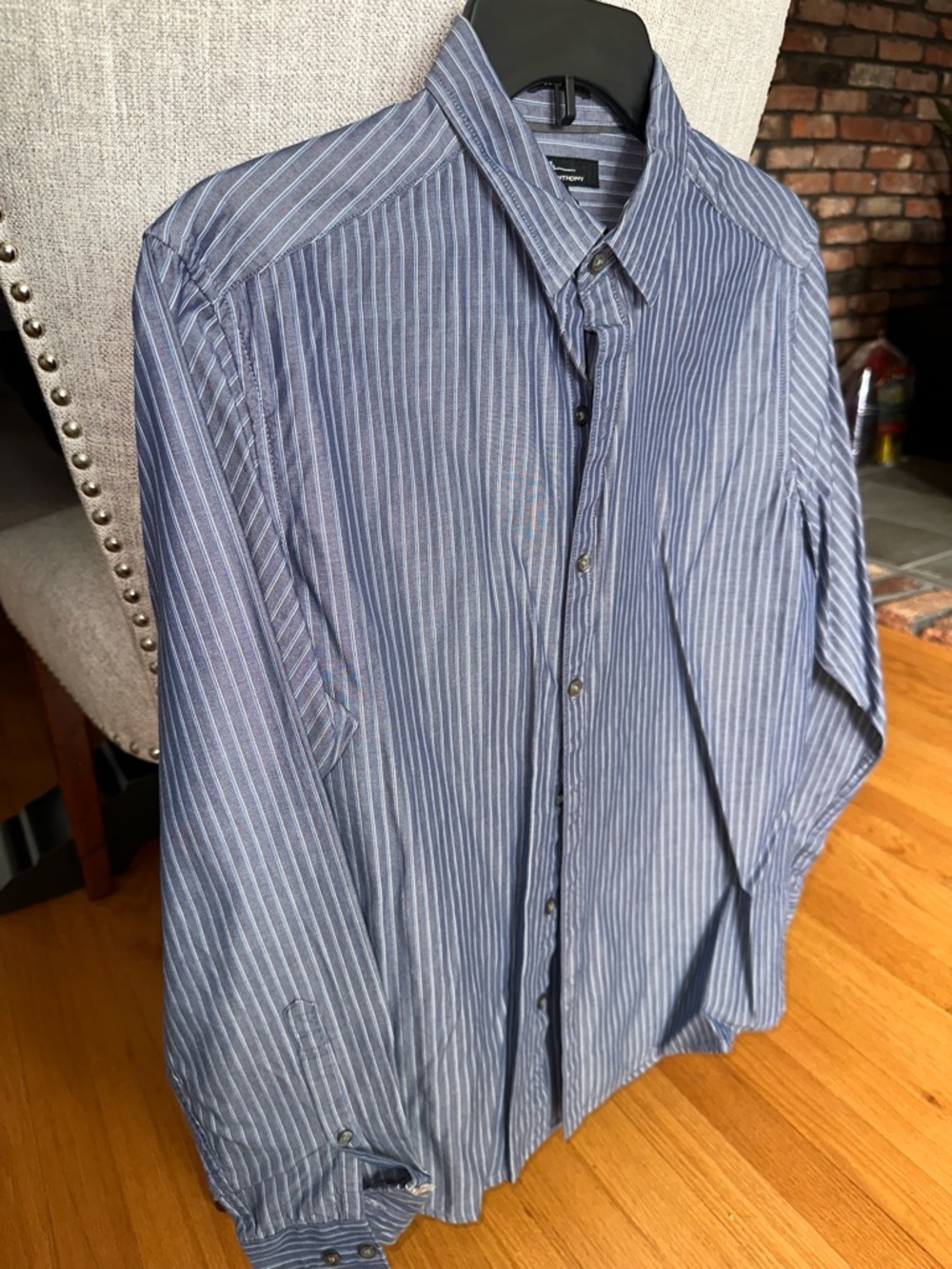 Marc Anthony Blue and White Striped Dress Shirt